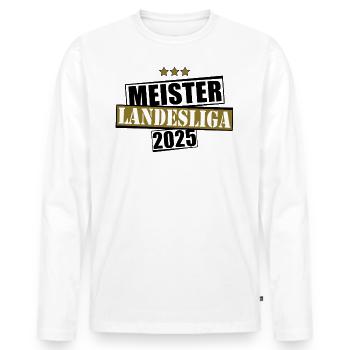 Meister Landesliga 2025 Aufstiegstrikot - Männer Premium Bio Langarmshirt - Weiß - Vorne - Nico (187cm)