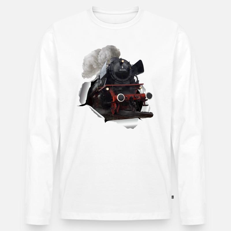 Dampflok durchbricht Papier - Männer Premium Bio Langarmshirt - Weiß