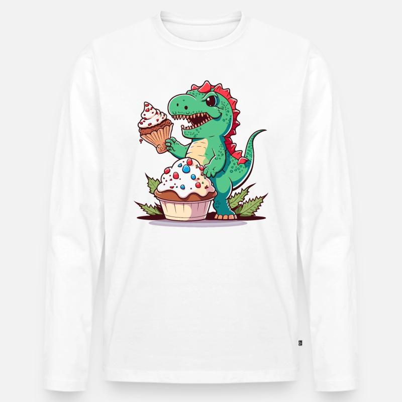 Dino Bäcker - Männer Premium Bio Langarmshirt - Weiß