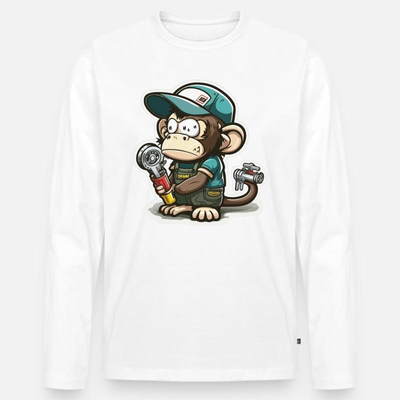 Zerrender Primat - Männer Premium Bio Langarmshirt - Weiß