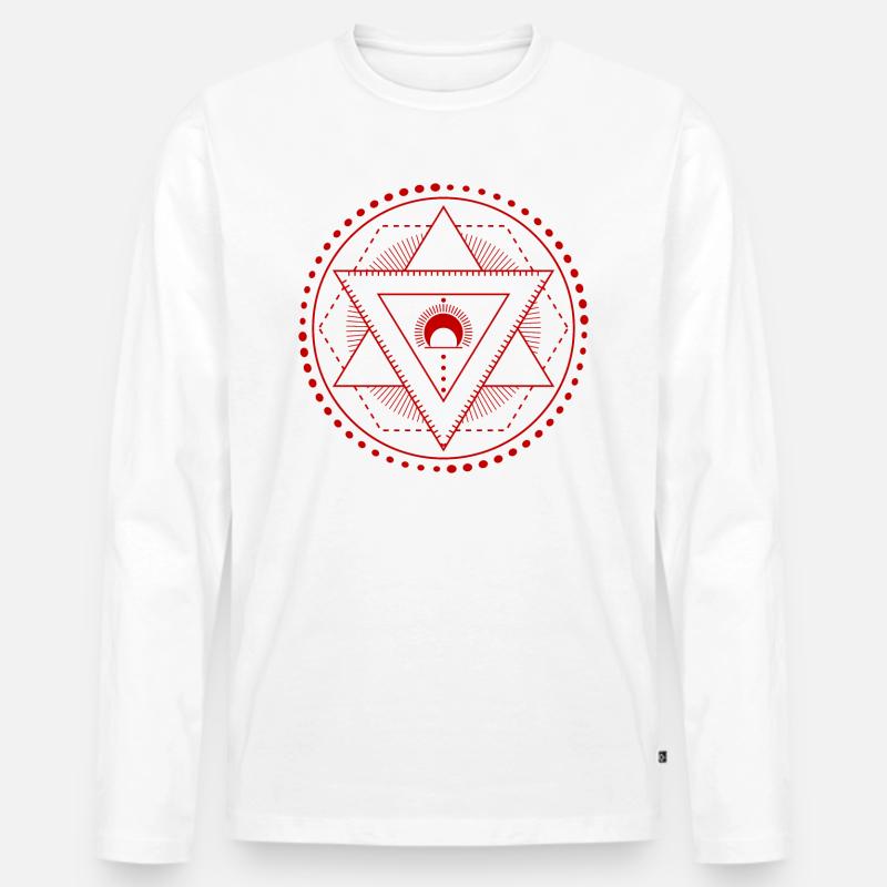 Hexagram Geometrie Mond rot - Männer Premium Bio Langarmshirt - Weiß