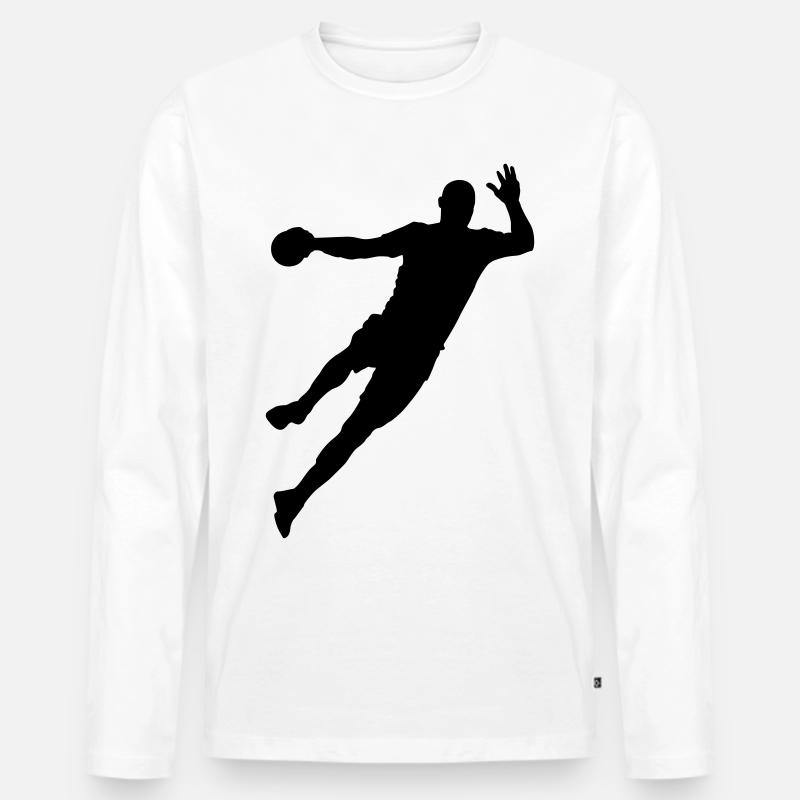 Handball Spieler Sprungwurf Geschenk - Männer Premium Bio Langarmshirt - Weiß