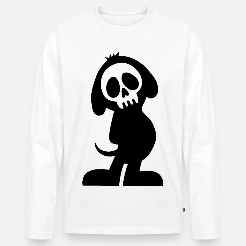 Schwarzer Hundeschädel und Silhouette - Männer Premium Bio Langarmshirt - Weiß