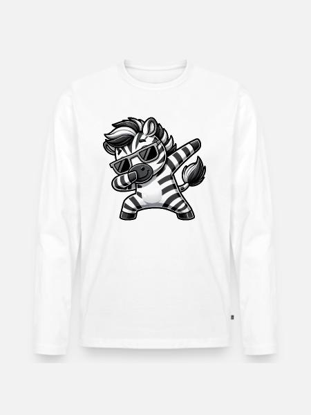 Cool Zebra Dab Cartoon with Sunglasses - Men's Premium Organic Long Sleeve Shirt - white