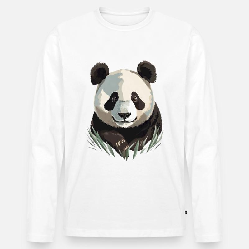 Panda - Männer Premium Bio Langarmshirt - Weiß