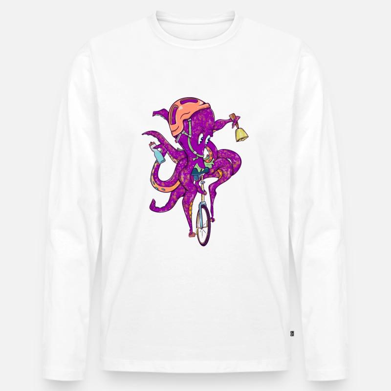 Octopus riding a unicycle - Männer Premium Bio Langarmshirt - Weiß