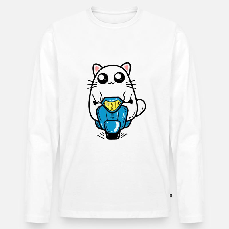 Katze Motorroller - Männer Premium Bio Langarmshirt - Weiß