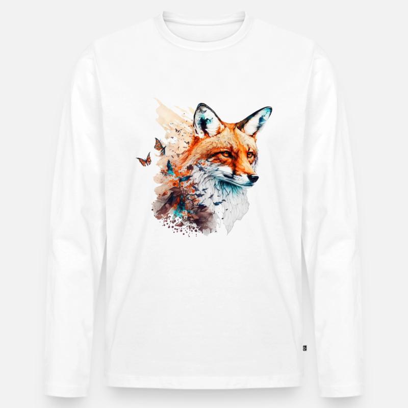 Fuchs Berge Bunt Malerei Rotfuchs Tiermotiv Tier - Männer Premium Bio Langarmshirt - Weiß