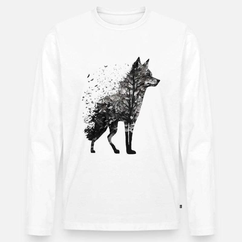 Wolf Geschenk Kunst Baum Blätter Tier Wald Zoo - Männer Premium Bio Langarmshirt - Weiß