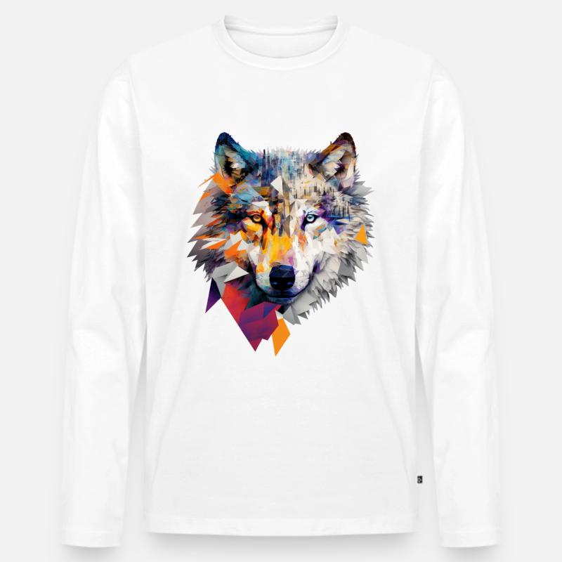 Wolf Bunt Kopf Kunst Geschenk Motiv Tier Wölfe - Männer Premium Bio Langarmshirt - Weiß