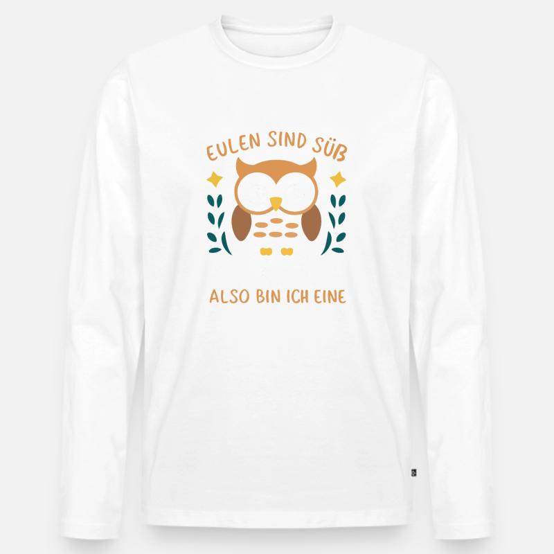 Nachteule Eule Eulen Vogel - Männer Premium Bio Langarmshirt - Weiß