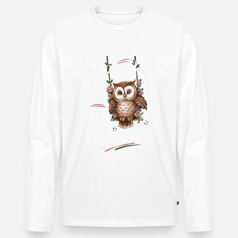 Nachteule Eule Eulen Vogel - Männer Premium Bio Langarmshirt - Weiß