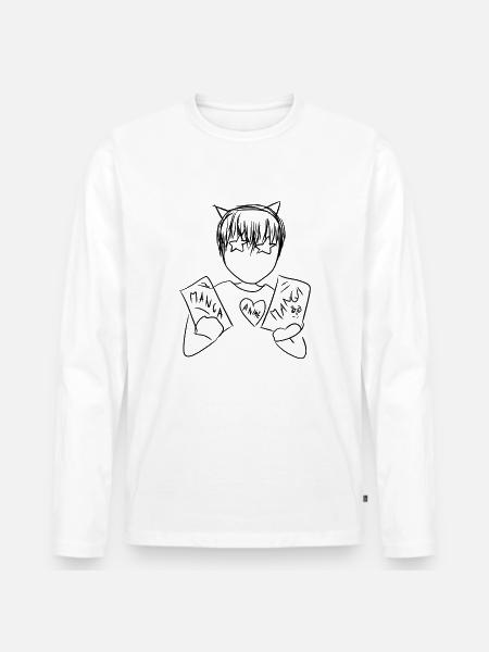 Manga Nerd - Männer Premium Bio Langarmshirt - Weiß