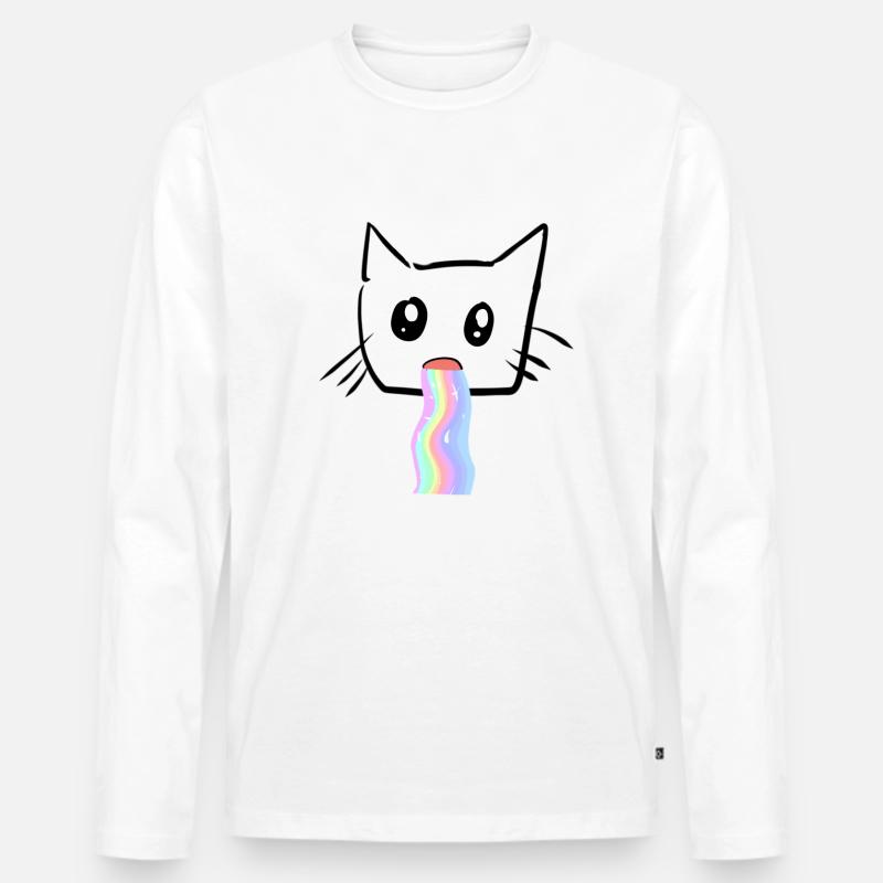 Katze Regenbogen Kotze Tier Süß - Männer Premium Bio Langarmshirt - Weiß