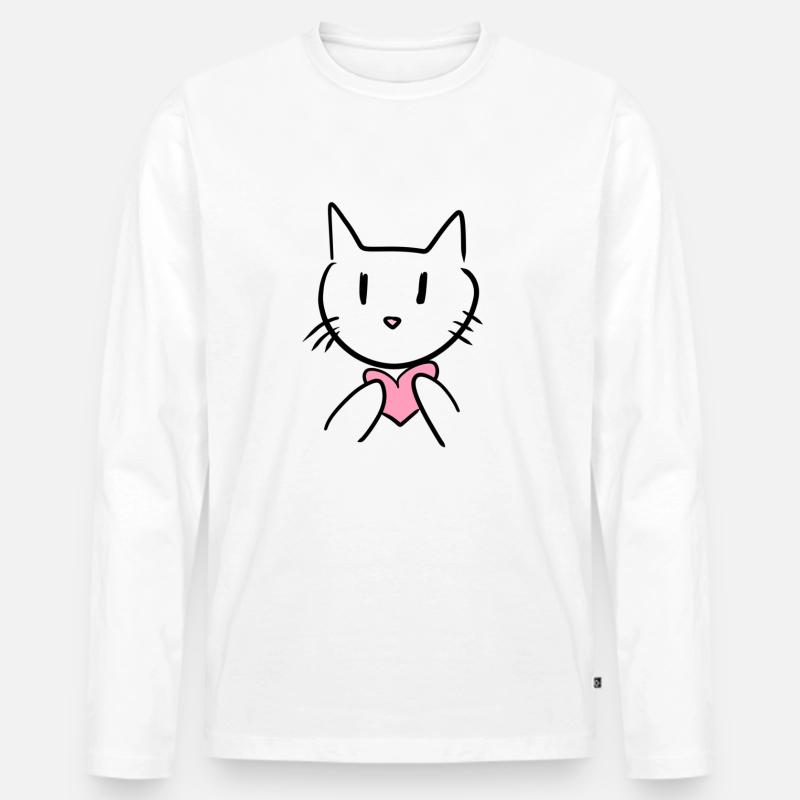 Katze Tier Liebe Herz - Männer Premium Bio Langarmshirt - Weiß