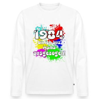 1984 bin ich aus meiner Mama ausgeszogen - Männer Premium Bio Langarmshirt - Weiß - Vorne - Nico (187cm)