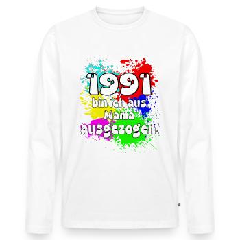 1991 bin ich aus meiner Mama ausgeszogen - Männer Premium Bio Langarmshirt - Weiß - Vorne - Nico (187cm)