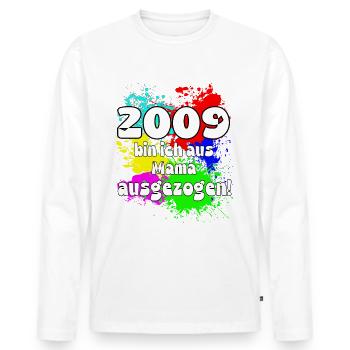 2009 bin ich aus meiner Mama ausgeszogen - Männer Premium Bio Langarmshirt - Weiß - Vorne - Nico (187cm)