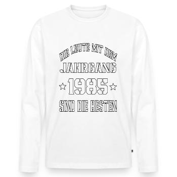 Die Leute mit dem Jahrgang 1985 - Männer Premium Bio Langarmshirt - Weiß - Vorne - Nico (187cm)