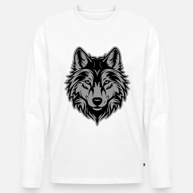 Wolf Silhouette - Männer Premium Bio Langarmshirt - Weiß