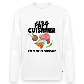 Papy Cuisinier et Courageux Humour Homme - T-shirt manches longues Premium bio Homme - blanc - Devant - Nico (187cm)