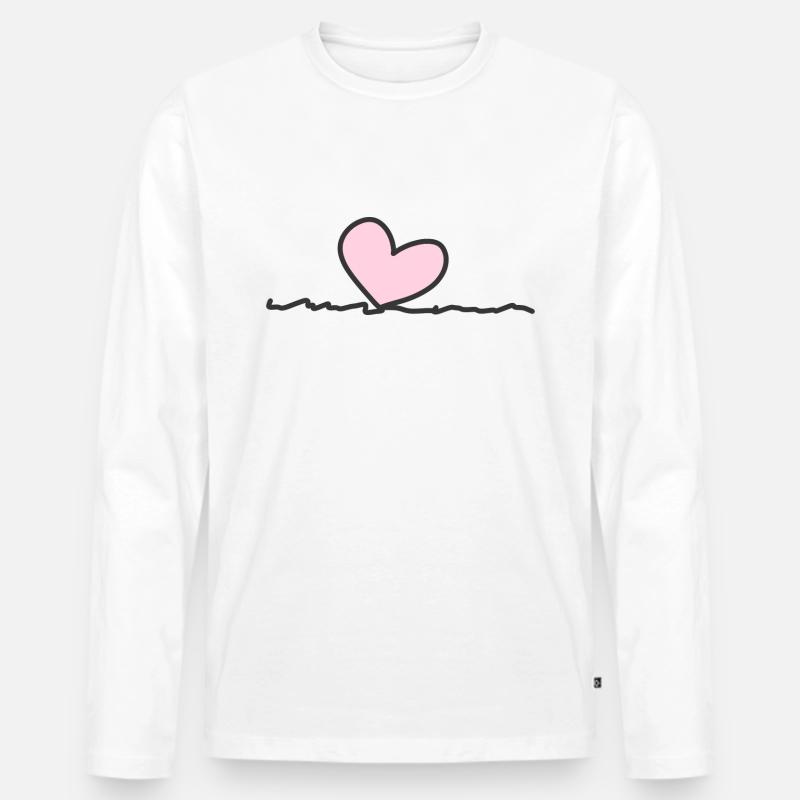 rosa Herz Linie - Männer Premium Bio Langarmshirt - Weiß