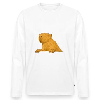Dont worry be capy, das lustige Capybara - Männer Premium Bio Langarmshirt - Weiß - Vorne - Nico (187cm)