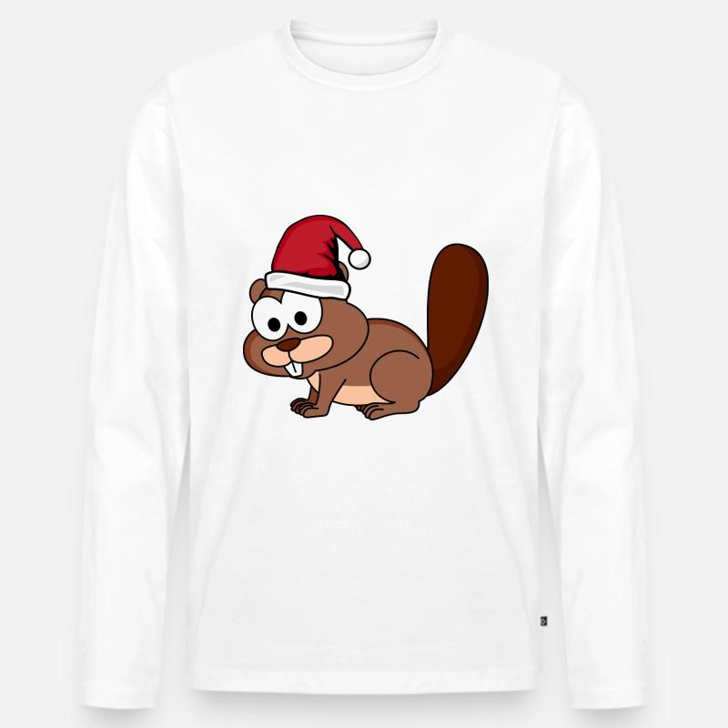 Biber Comic Weihnachten - Männer Premium Bio Langarmshirt - Weiß