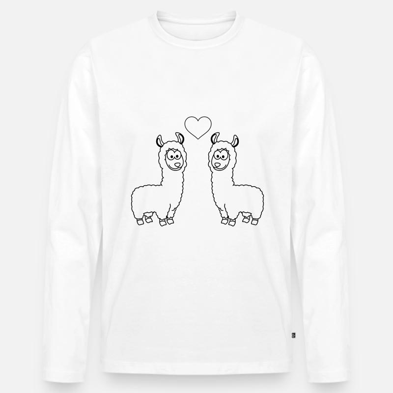 Alpaka Comic Paar liebe - Männer Premium Bio Langarmshirt - Weiß