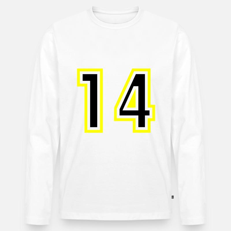 14 Zahl College - Männer Premium Bio Langarmshirt - Weiß