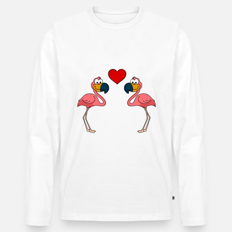 Flamingo Comic Paar liebe - Männer Premium Bio Langarmshirt - Weiß