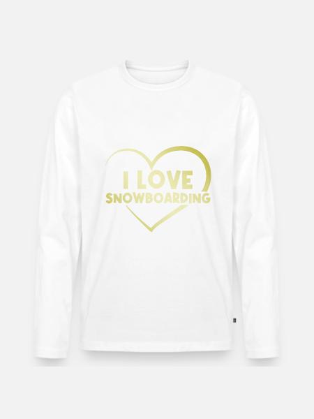 Ich liebe Snowboarding Herz - Männer Premium Bio Langarmshirt - Weiß