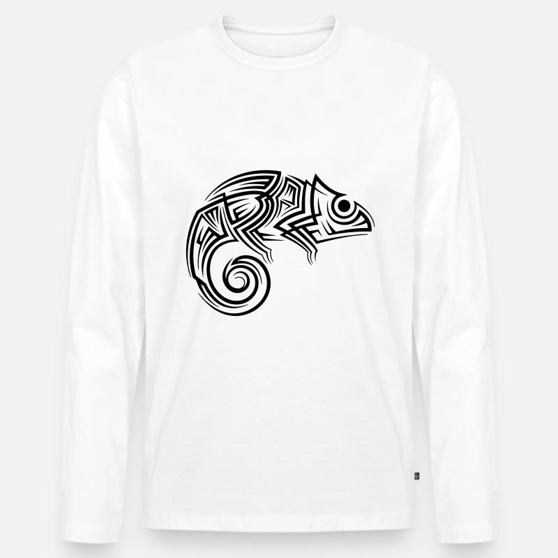 Chamäleon Tribal Tattoo - Männer Premium Bio Langarmshirt - Weiß
