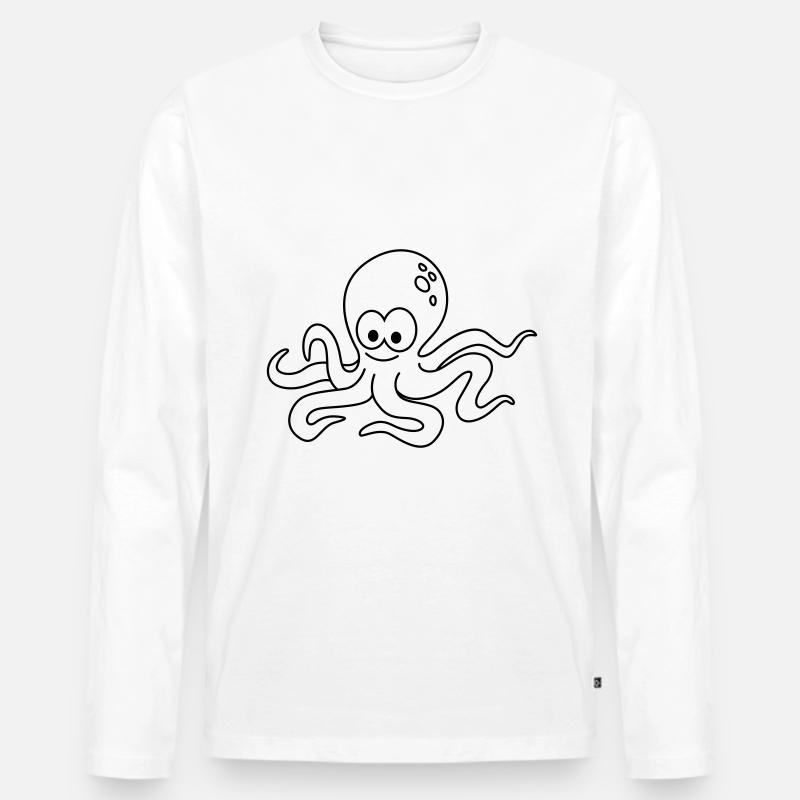 Krake Comic Tier - Männer Premium Bio Langarmshirt - Weiß