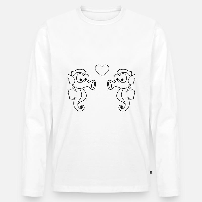 Seepferdchen Paar liebe - Männer Premium Bio Langarmshirt - Weiß