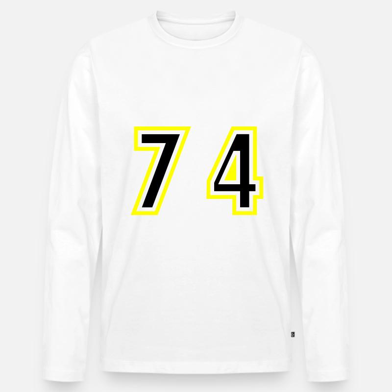 74 Zahl College - Männer Premium Bio Langarmshirt - Weiß