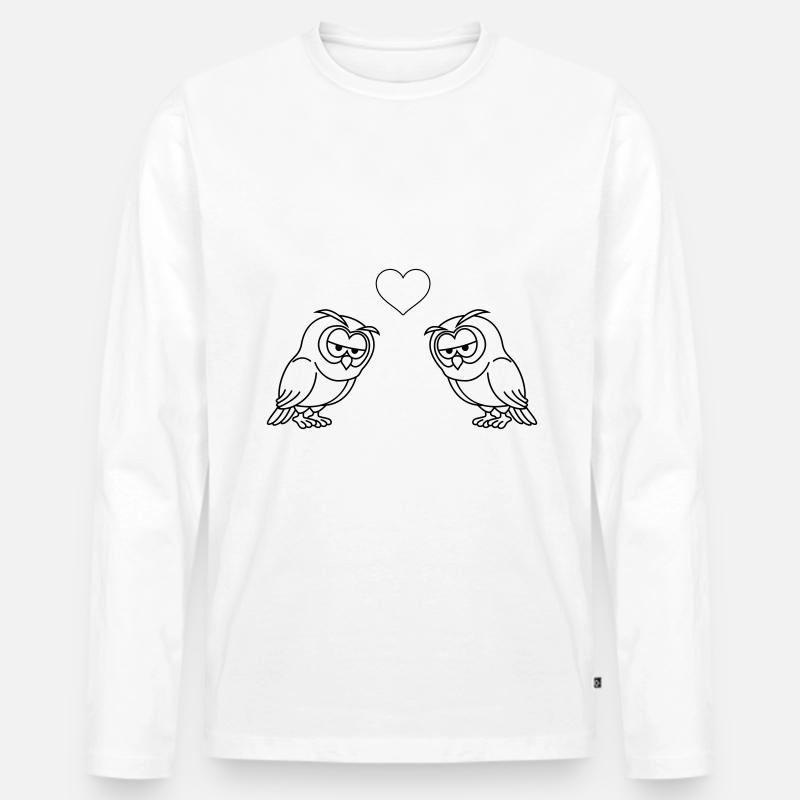 Eule Comic Paar Liebe - Männer Premium Bio Langarmshirt - Weiß