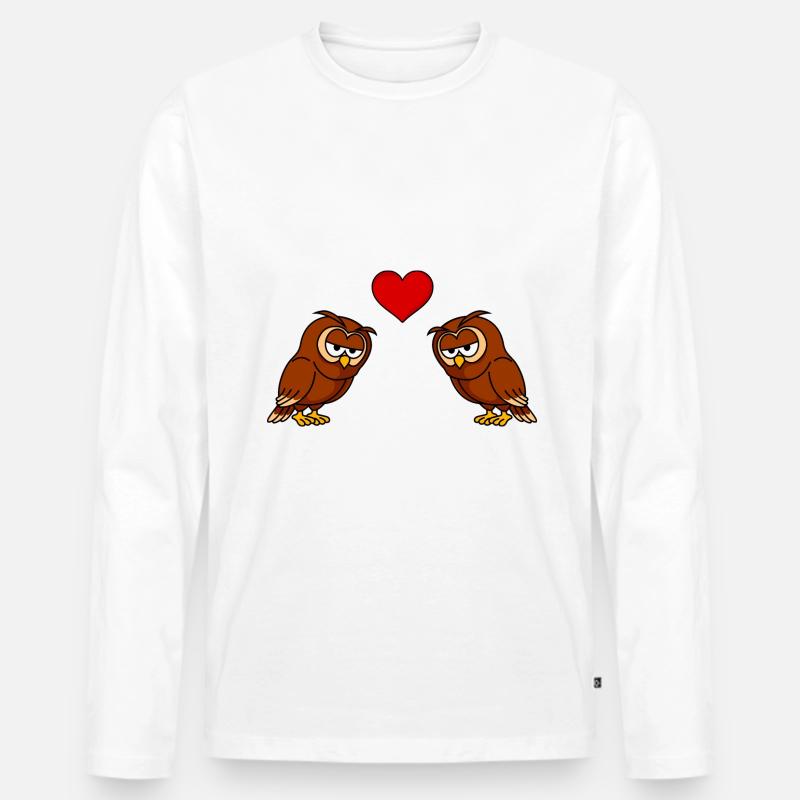 Eule Comic Paar Liebe - Männer Premium Bio Langarmshirt - Weiß