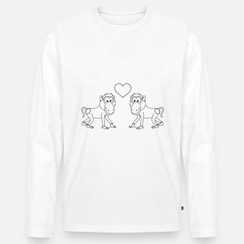 Monkey affe comic Paar liebe - Männer Premium Bio Langarmshirt - Weiß