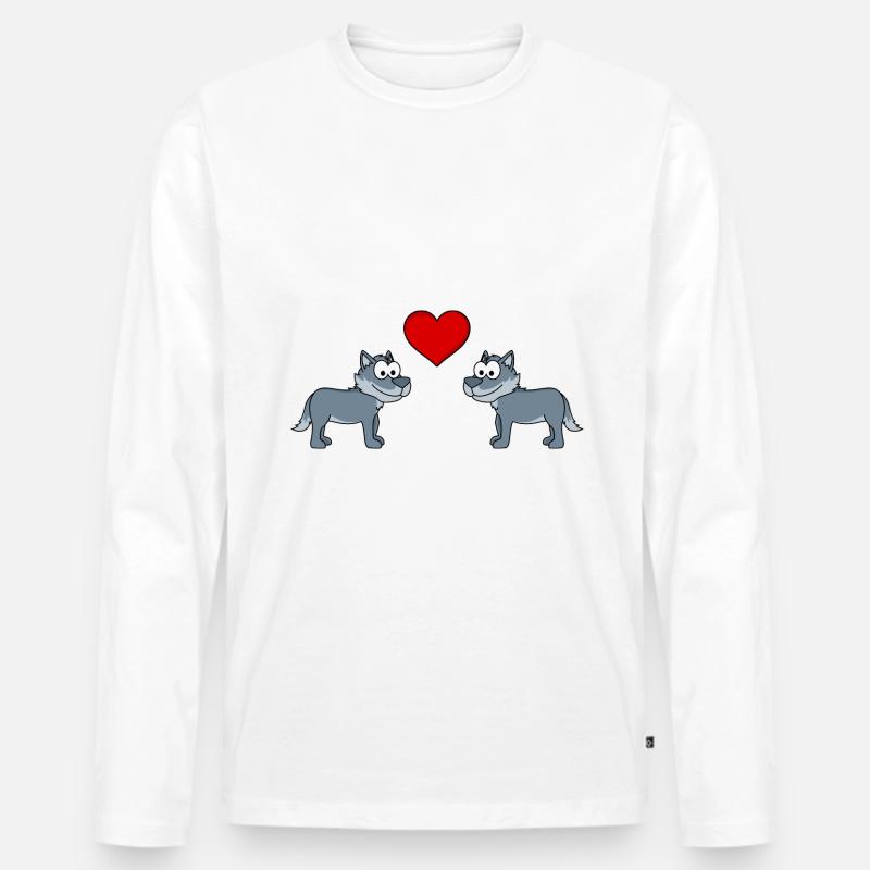 Wolf Comic Paar Liebe - Männer Premium Bio Langarmshirt - Weiß