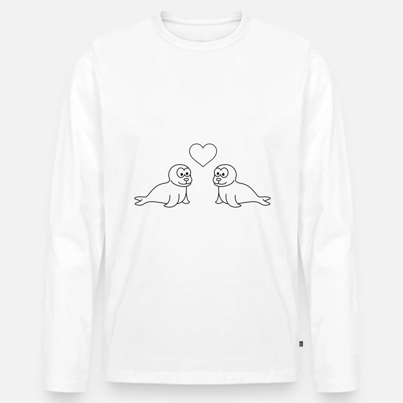 Robbe Tier Paar Liebe - Männer Premium Bio Langarmshirt - Weiß
