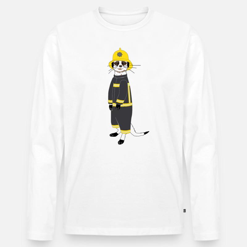 Lustiger Erdmännchen-Feuerwehrmann - Männer Premium Bio Langarmshirt - Weiß