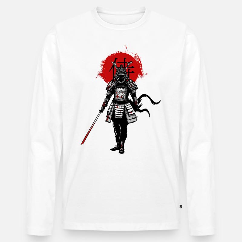 Samurai auf rotem Hintergrund - Männer Premium Bio Langarmshirt - Weiß