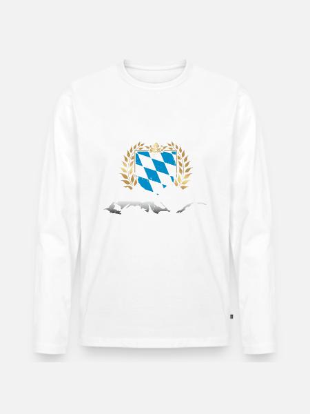 Freistaat Bayern Retro Berge Wappen Fahne Flagge - Männer Premium Bio Langarmshirt - Weiß