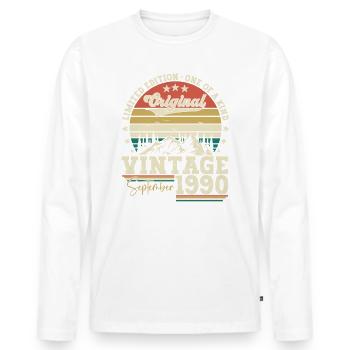 Septembre Né 1990 32ème anniversaire Cadeau - T-shirt manches longues Premium bio Homme - blanc - Devant - Nico (187cm)