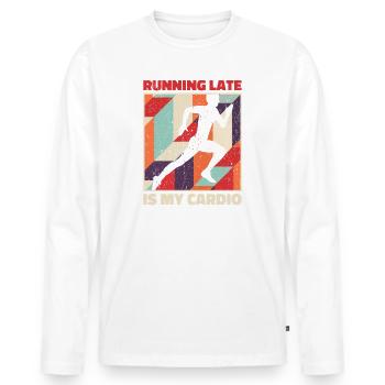 Courir en retard, c’est mon cardio - T-shirt manches longues Premium bio Homme - blanc - Devant - Nico (187cm)