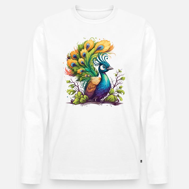 Stolzer Pfau - Männer Premium Bio Langarmshirt - Weiß