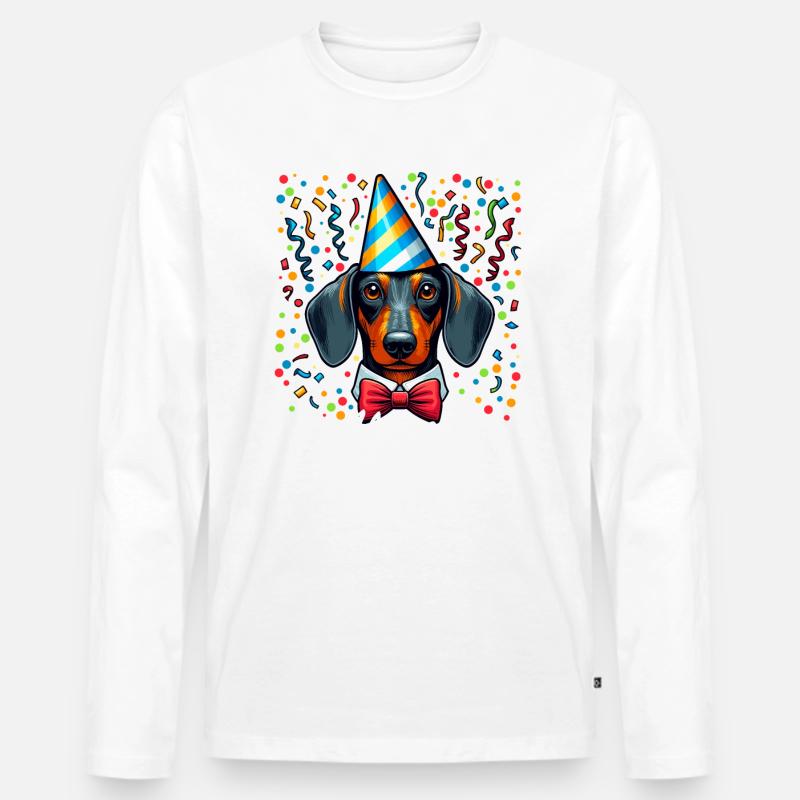 Dackel feiert Karneval mit Konfetti Köln Alaaf Wau - Männer Premium Bio Langarmshirt - Weiß