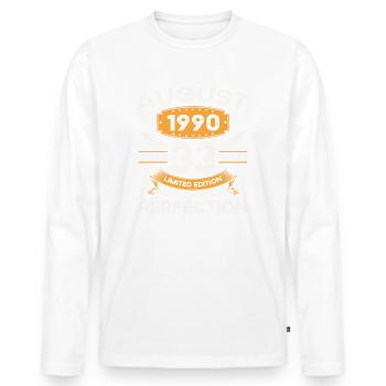 33rd Birthday Man Legend August Vintage 1990 - Men's Premium Organic Long Sleeve Shirt - white - Front - Nico (187cm)