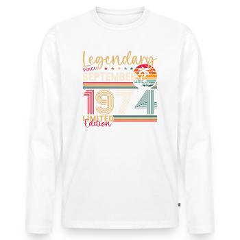 49ème anniversaire Septembre Millésime 1974 Millésime - T-shirt manches longues Premium bio Homme - blanc - Devant - Nico (187cm)